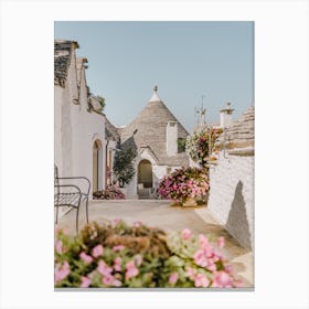 Trulli Houses with purple flowers in Alberobello, Puglia, Italy | Architecture and travel photography Canvas Print