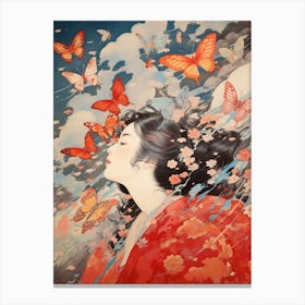 Butterflies & Woman In The Wind Japanese Style Painting Canvas Print