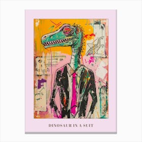 Dinosaur In A Suit Pink Graffiti Style 2 Poster Canvas Print