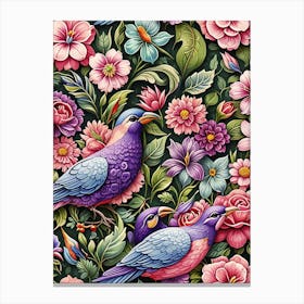 Tropical birds and flowers - colorful poster 1 Canvas Print