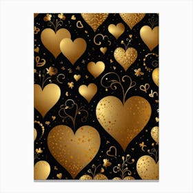 Gold Hearts On Black Background 1 Canvas Print