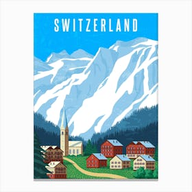 Switzerland, Alps — Retro travel minimalist poster Canvas Print