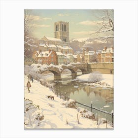 Vintage Winter Illustration Durham United Kingdom 2 Canvas Print