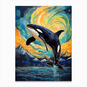 Orca Whale Coast At Night Canvas Print