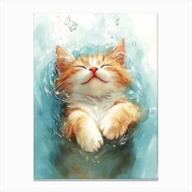 Happy Orange Cat Floating on Water 13 Canvas Print