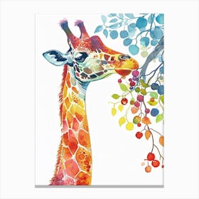 Giraffe Eating Berries Watercolour Abstract 2 Canvas Print