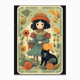 Girl And Cat Tarot Card Canvas Print