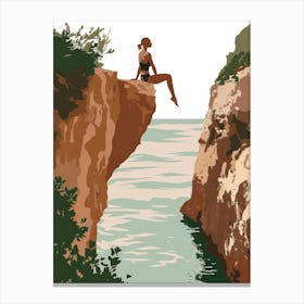 Girl Sitting On Cliff Canvas Print