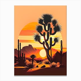 Joshua Trees At Sunset Retro Illustration (1) Canvas Print