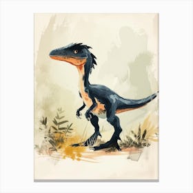 Cartoon Microraptor Dinosaur Watercolour 2 Canvas Print