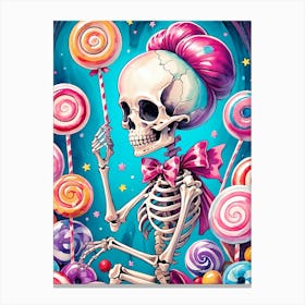 Cute Skeleton Candy Halloween Painting (17) Canvas Print
