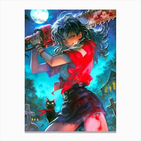 Halloween Goth Girl Chainsaw 2 Canvas Print