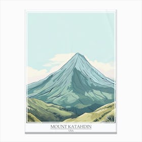 Mount Katahdin Usa Color Line Drawing 5 Poster Canvas Print