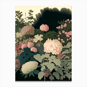 Mixed Perennial Beds Of Peonies 2 Vintage Sketch Canvas Print