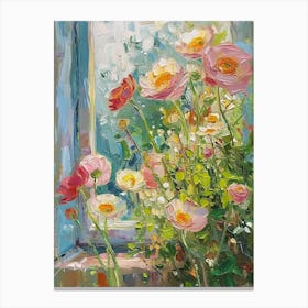 Ranunculus Flowers On A Cottage Window 2 Canvas Print