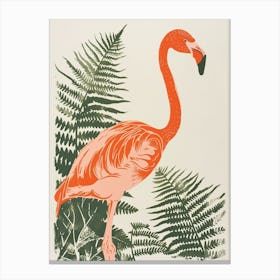 American Flamingo And Ferns Minimalist Illustration 4 Canvas Print