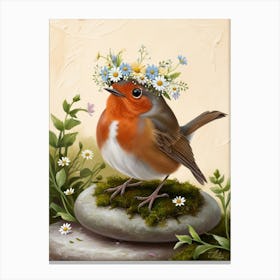 Robin With Flower Crown 9 Canvas Print