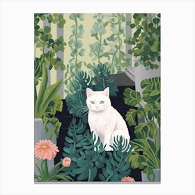White Cat And House Plants 3 Canvas Print