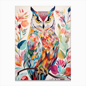 Bird Painting Collage Great Horned Owl 2 Canvas Print