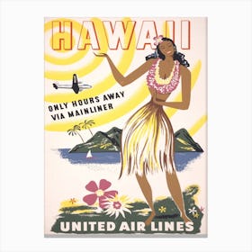 Hawaii United Airlines 1950 Vintage Poster Canvas Print