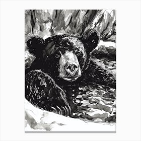 Malayan Sun Bear Relaxing In A Hot Spring Ink Illustration 2 Canvas Print