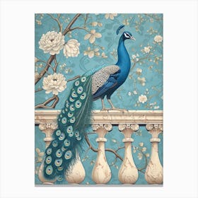 Floral Wallpaper Style Of A Peacock On The Balcony 1 Canvas Print