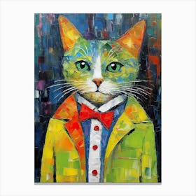 Tailored Whiskers; A Cat Glamorous Oil Portrait Canvas Print