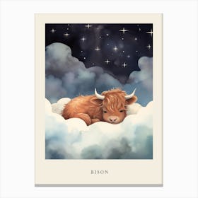 Baby Bison 1 Sleeping In The Clouds Nursery Poster Canvas Print
