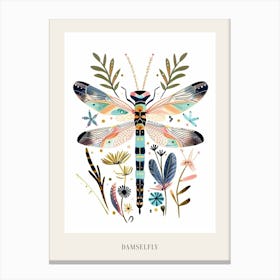Colourful Insect Illustration Damselfly 2 Poster Canvas Print