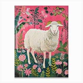 Floral Animal Painting Sheep 1 Canvas Print