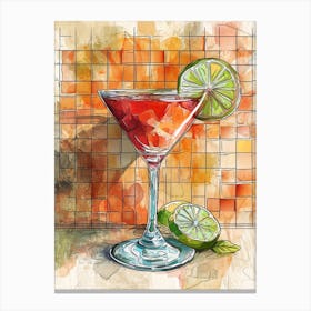 Strawberry Lime Daiquiri Watercolour Illustration Canvas Print