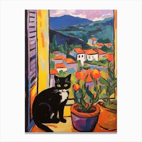 Painting Of A Cat In Montalcino Italy 3 Canvas Print