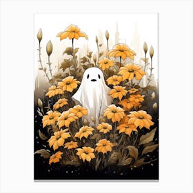 Cute Bedsheet Ghost, Botanical Halloween Watercolour 78 Canvas Print