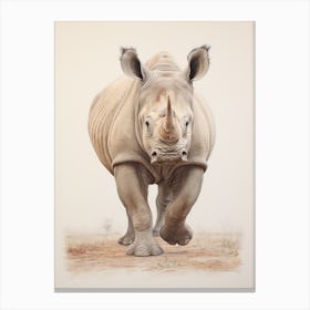 Sepia Illustration Of A Rhino Canvas Print