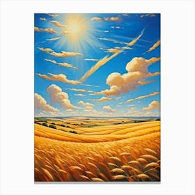 Golden Wheat Swaying Gently Blue Sky Dotted With Cumulus Clouds Sun Bathing The Field In A Warm Gl (1) Stampe su tela