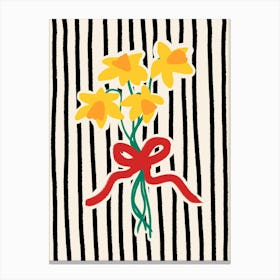 Daffodils in Bow Black Stripes Canvas Print