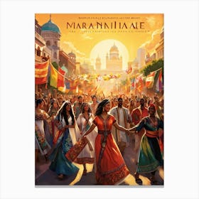 A Multicultural Parade Illustrative Poster Style Showcasing Various Ethnic Groups Dressed In Tradi (3) Canvas Print