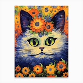 Louis Wain Psychedelic Cat With Flowers 4 Canvas Print