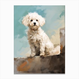 Bichon Frise Dog, Painting In Light Teal And Brown 3 Canvas Print