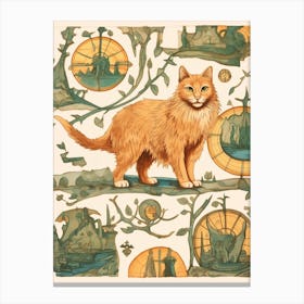 Ginger Cat With Compasses 2 Canvas Print