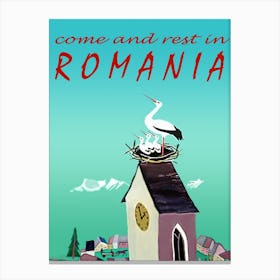 Romania, Storks On The Roof Canvas Print