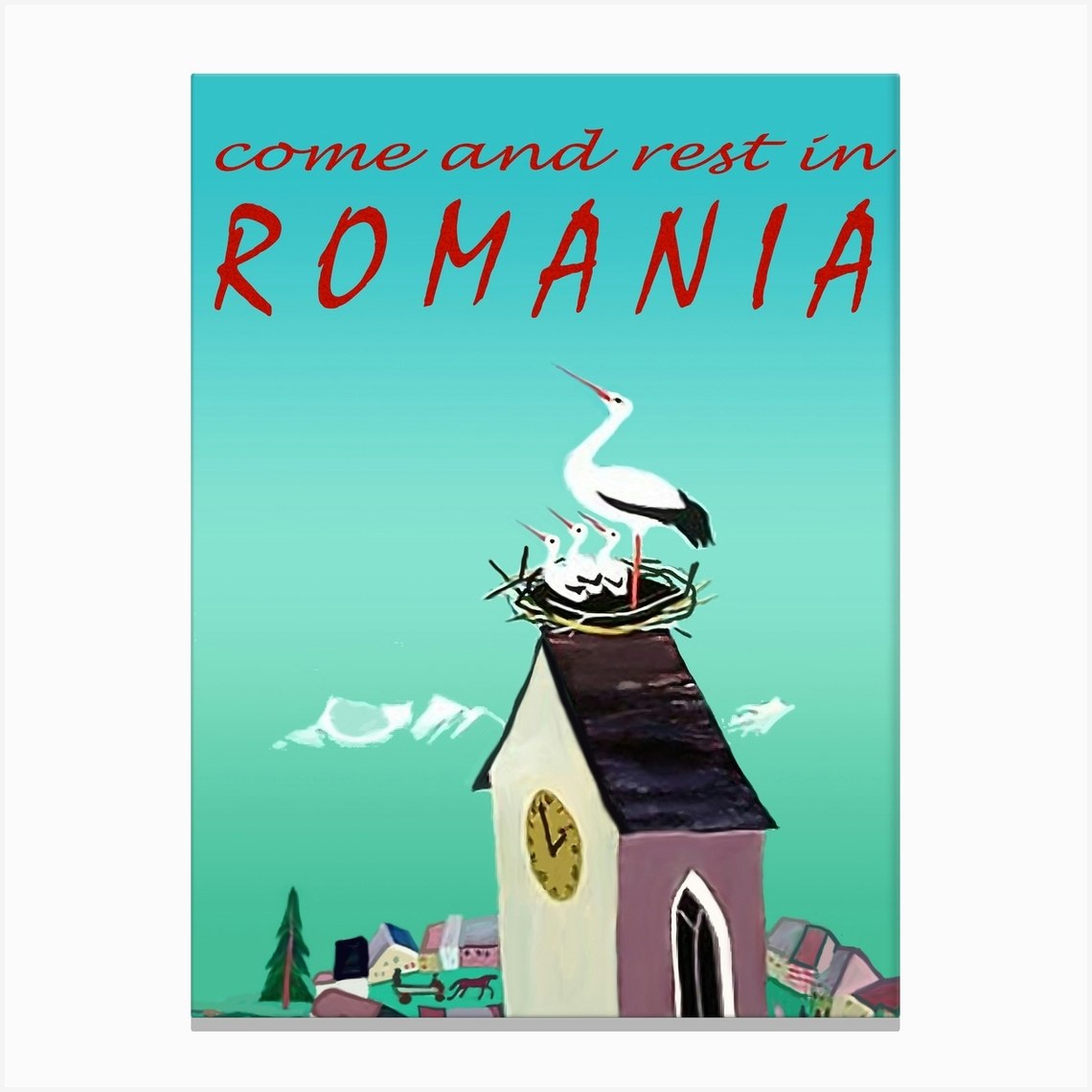 Romania, Storks On The Roof Canvas Print by Vintage Spirit