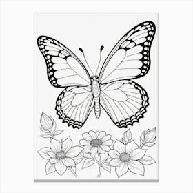 Butterfly Line Art Flowers Kids Coloring Page Insect Animal Wildlife Nature Black And White Canvas Print