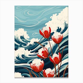 Great Wave With Tulip Flower Drawing In The Style Of Ukiyo E 1 Canvas Print