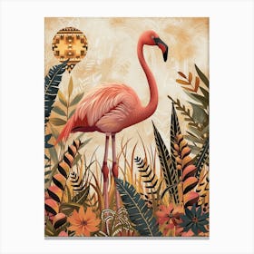 Greater Flamingo And Heliconia Boho Print 1 Canvas Print