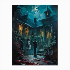 Showcasing A Startling Array Of Vintage Horror Art The Scene Unveils A Chaotic Amalgamation Of Thri 2 1 Canvas Print