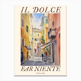Il Dolce Far Niente Genoa, Italy Watercolour Streets 2 Poster Canvas Print