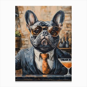 Whimsical Frenchies At The Bar 8 Canvas Print