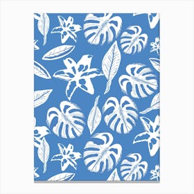 Tropical Leaves Blue Canvas Print