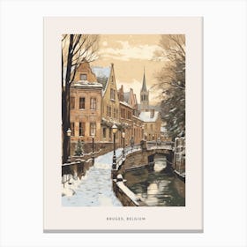 Vintage Winter Poster Bruges Belgium 4 Canvas Print